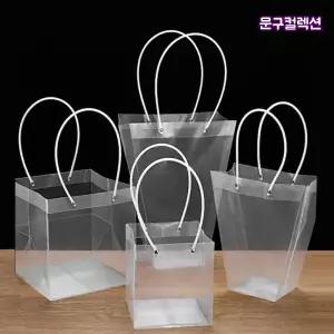 투명 쇼핑백 (10개입) 사각 사다리 정사각 꽃바구니 포장 꽃다발 화분 답례품 와인 투명 포장용품