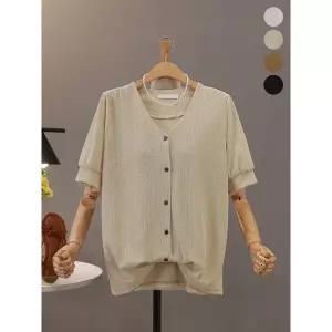 [모노시크]델레즌 베이직 V넥 버튼 블라우스 MNBS674_P420704605