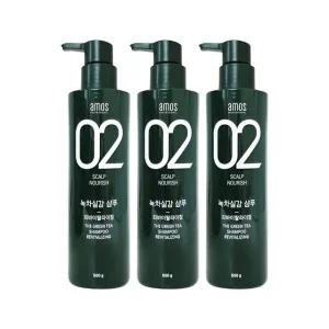 [amos] 아모스 녹차실감 샴푸 500g 3개 리바이탈 라이징 두피 모발 케어