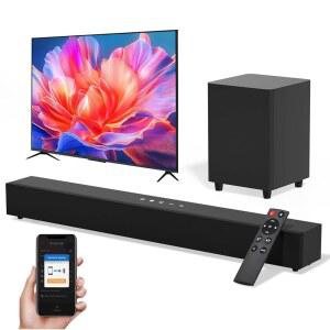 ROXAAN 서브우퍼가 있는 60W TV 사운드바, 스피커, 시어터 딥 /프로젝터용 PC 및 서라운드 사운드 /HDMI 채널 포함, /USB 노래방 시스템, /게임 2.1 홈 광학 블루투스 /AUX 기계 리모컨 베이스,