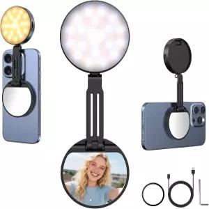 마그네틱 셀피 라이트 iPhone Magsafe CRI95 휴대용 LED 링과 호환되는 충전식 휴대폰 사진 Zoom 비디오
