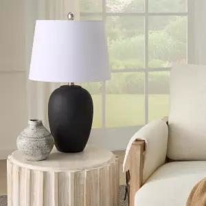 Nurison Home 23인치 블랙 빈티지 스트레스 세라믹 냄비 테이블 램프 침실 거실 끝 흰색 테이퍼드 드럼