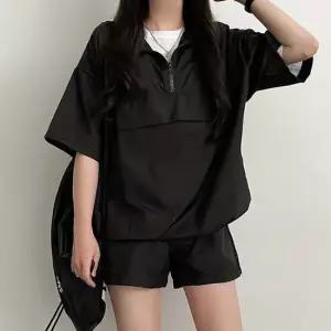 셀럽하우스 반집업 바람막이 트레이닝 세트 여성 루즈핏 반팔 셋업