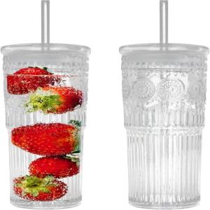 뚜껑과 빨대가 있는 반데순 올 글래스 스 커피 컵 24 OZ 고보로실리케이트 유리 텀블러로 워터 스무디 주스