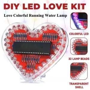 LED 하트 모양 플로우 라이트 DIY 전자 키트 32 다채로운 조명 납땜 연습 배터리 구동
