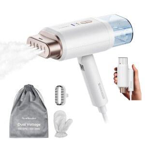 뉴빌러 프로 비즈니스 여행용 스티머 1200W 듀얼 전압 180ml (골드) | 접이식 20초 빠른 열 360 미끄럼방지 의류 솔리드 1.72파운드 자동 꺼짐 글로벌 출장용 / 호텔 오피스