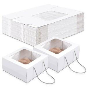 페이피야 25개 흰색 15 x 7인치 모자 상자 여행용 대형 골판지 케이스 정리함 보관용 뚜껑 손잡이 휴대용 디스플레이 선물 포장용