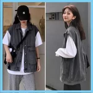 [하프클럽/셀럽하우스]데님베스트 블랙진 데님조끼 블랙진조끼 체형커버 청