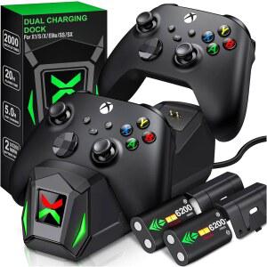 업그레이드된 컨트롤러 충전 스테이션 Xbox One / Series X|S용 2x6200mWh 충전식 배터리 팩 팩용 듀얼 도크(컨트롤러 미포함)
