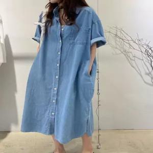 캐주얼 빅사이즈 반팔 여름 롱 루즈핏 슬림핏 데님원피스 원피스