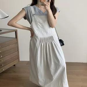 멜빵원피스 루즈핏 스커트 여성용 빅사이즈 롱원피스