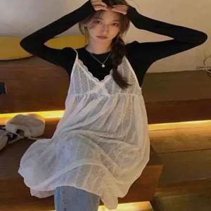 시스루 레이스 뷔스티에 끈나시 원피스 휴양지 데일리룩
