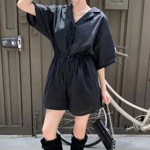 /옷자락 여자 여름 캐주얼 반팔 점프수트