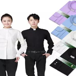 성직자 의상 셔츠 천주교 목사 신부님 기독교 가운 넥사이즈 반팔 긴팔 탭칼라 사제복 긴소매