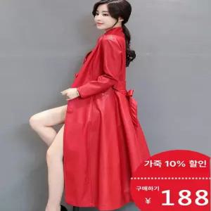 양가죽 슬림 롱 코트 원피스 여성 봄 가을 트렌치코트 가죽 자켓 빅사이즈 중년