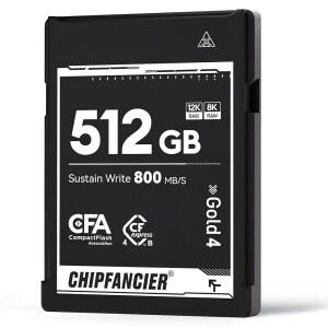 칩팬시 CFpress 4.0 타입 B 512GB 메모리 카드 최대 3550MB /s 읽기 1550MB /s 사진작가용 D5 /D6 /Z7 /Z9 파나소닉 캐논 EOS DJ와 호환되는 Write-Raw 8K 비디오 녹화 블랙