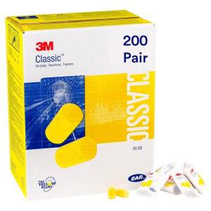 3M 이어플러그 E-A-R 클래식 310-1001 일회용 200쌍 1쌍/필로우 팩 코드 없음 소음감소 등급 29dB NRR 폼 레귤러 사이즈 롤다운 옐로우