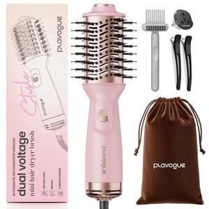 PLAVOGUE 미니 듀얼 전압 헤어 드라이어 브러시 700와트 여행용 열풍 유럽식 플러그 오닉 원스텝 블로우 및 세라믹 코팅이 적용된 스타일링 브러시(핑크)