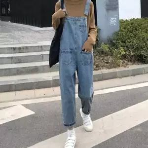 [콩심팥심]여성 멜빵 바지 데님 멜빵 캐주얼 오버롤 포켓 반배기 배기 워싱