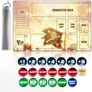 원피스 TCG 플레이 매트 실린더 24인치 x 4인치 고무 카드 게임 표시된 면적 20개의 아크릴 카운터 및 팬용