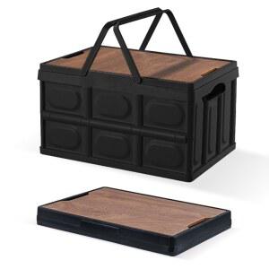 뚜껑과 손잡이 있는 2개의 PCS 접이식 보관함 상자 30L 8Gal 휴대용 용기 토트 낚시 차량 RV용 적재 가능한 캠핑 바구니 용품 설치 사무실(블랙)