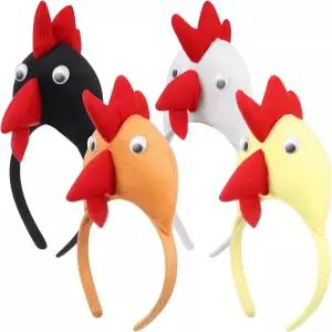 Homoyoyo 4Pcs 치킨 모자 머리띠 루스터 헤어 후프 3D 헤어밴드 정글 애니멀 해피 파티 부활절 크리스마스