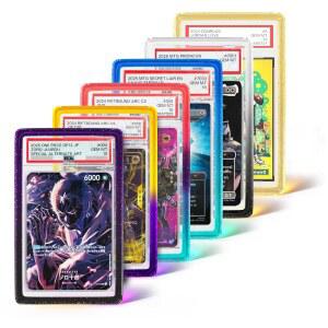 PSA 35PT 카드 버크용 NJQZBS 스태커블 슬래브 가드 등급 전용 투명 UV 저항 백 패널이 있는 6팩 TPU 범퍼 프로텍터 그라디언트 컬러 글리터 한정판