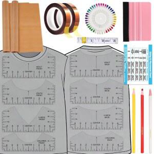 19개 승화 액세서리, 티셔츠 자 가이드 비닐 정렬 도구, 열 프레스 액세서리, 테프론 시트 논 스틱 12x16, 내열 테이프 0.4