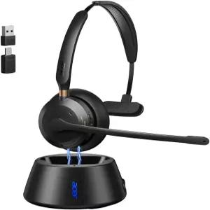 Acer 무선 헤드셋 마이크 포함 업무용 Clear Call 및 온라인 회의용 원격 사무실용 싱글 이어 워크 충전