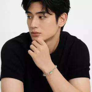구찌 YBA701609001 701609 J8410 8414) 인터로킹 G 에나멜 볼체인 실버 팔찌