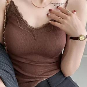 [라일리여성언더웨어] Rly 레이스 브이넥 캡내장 끈나시 나시티 여름나