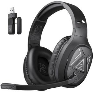PS5 PC USB 및 타입-C 커넥터가 있는 PS4 블루투스 게이밍 헤드폰용 노이즈 캔슬링 마이크가 EKSA 2.4GHZ 무선 헤드셋 스위치 노트북 모바일 MAC용 52시간 배터리