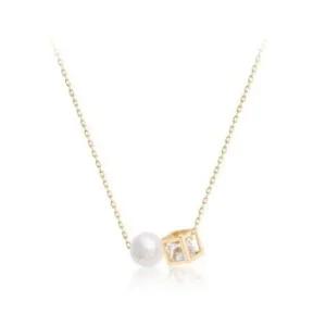 베이직목걸이 GOLD 진주 큐브 목걸이 연장형 14K 6mm 45cm