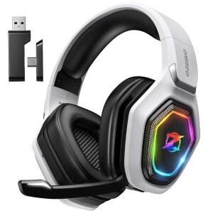 PC PS5 PS4용 OZEINO 2.4GHZ 무선 게이밍 헤드셋 - 무손실 오디오 USB 및 플립 마이크가 있는 TYPE-C 초안정 헤드폰 스위치 노트북 모바일 MAC용 40시간 배터리 게이머