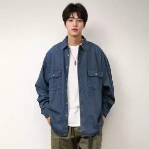 기본 카라 청남방 포켓 남성 데님셔츠 루즈핏