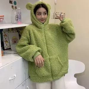 후드 플리스 여성 곰돌이 러블리 집업 아우터
