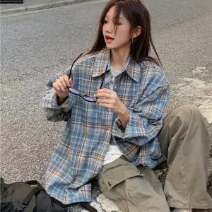 캐주얼 체크셔츠 여자 오버핏 남방 오버핏셔츠 오버핏남방 체크무늬 빈티지코디 캐주얼