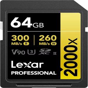 Lexar 64GB 프로페셔널 2000x SD 카드 UHS-II C10 U3 V90 풀 HD 8K 최대 300MB/s 읽기 SDXC 메모리 DSLR