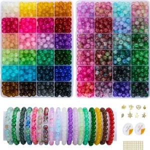2 주얼리 제작용 1300PCS 원형 유리 구슬 포장 팔찌 및 DIY 공예용 8mm 크리스탈 48개 초보자에게 적합한