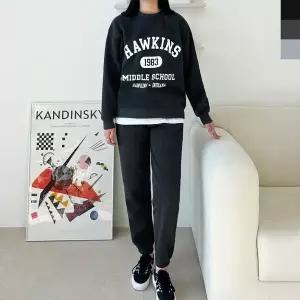 [하프클럽/]여성 기모 호킨스 맨투맨 조거 세트 커플 룩