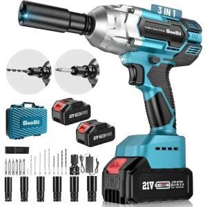 브러쉬리스 파워 임팩트 렌치용, 무선, 최대 1/2인치 고토크 479 Ft-lbs, 3300RPM, 2x 4.0 배터리 포함, 소