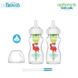 닥터브라운 와이드넥옵션스플러스 데코 폭스 유리젖병 270ml 2P