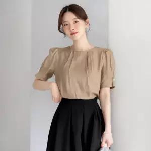 XXL까지)체이드 핀턱 퍼프 소매 진주 블라우스 여름 하객룩 오피스룩 데이트 모임 미시 빅사이즈