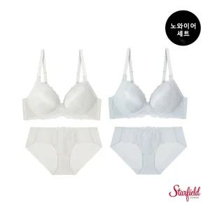 에블린 [SET] MbyE 로맨티크 솔리드 노와이어 브라1+팬티1(크림,블루 중 택1)