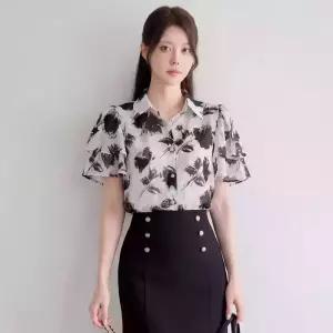 [모리스커밍홈] 시스루 이중소매 플라워 블라우스_M2605BL104B