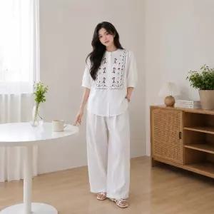 루엘 플라워 자수 블라우스 셔츠 (3color)