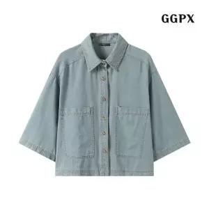 GGPX 빈티지 데님 스티치 포켓 7부 반팔 셔츠 GQBBA008D 1322167