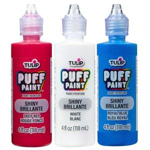 튤립 퍼프 패브릭 페인트, 의류용 영구 공예 페인트, DIY 프로젝트, 무독성, 4온스 3팩, 패트리엇 USA 버라이어티 팩 - 레드, 화이트, 블루