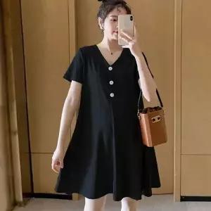 [VCMPZ9H8]핏 일상복 임부복 브이넥 반팔 원피스
