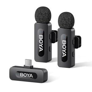 폰 17/16/15 및 안드로이드/노트북용 BOYA BY-V20 무선 마이크 USB-C 포트 328피트 범위 9시간 배터리 수명 라펠 마이크 비디오 녹화용 노이즈 감소 미니 클립 포함